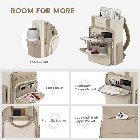 LOVEVOOK Laptop Backpack for Women, 15.6 Inch Work Business Travel Backpack, Fation Teacher Doctor Nurse Backpack Purse, Waterproof Cute Backpack, Khaki-Beige in Saudi Arabia