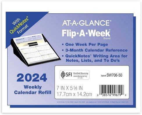 AT-A-GLANCE 2025 Desk Calendar Refill, Weekly, 5-1/2" x 7", Flip-A-Week with QuickNotes (SW7065025) in Kuwait