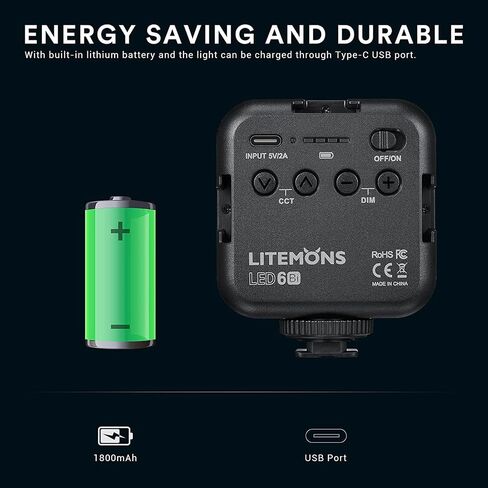 Godox LED6BI Video Light,Color 3200k-6500k,Built-in 1800mAh Li-ion Battery for Video Conference Lighting/Game Streaming/YouTube Video Photography in Saudi Arabia