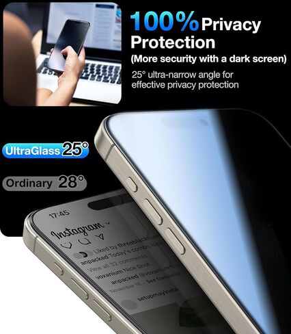 Ultra Top 9H+ Glass for iPhone 15 Privacy Screen Protector [Invisible Privacy Armor] Privacy Screen iPhone 15 Tempered Glass [Full Coverage & Longest Durable] High Definition, 2 Packs in Kuwait