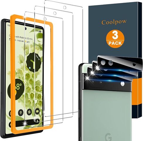 【 3+3 عبوات】Coolpow مصممة لواقي شاشة Google Pixel 6a من الزجاج المقوى لطبقة الهاتف الخلوي، فائقة الدقة، صلابة 9H، مقاومة للخدش لواقي الشاشة الزجاجي Google Pixel 6a 【ملاحظة: ليس لـ 6 و6Pro】 in Kuwait