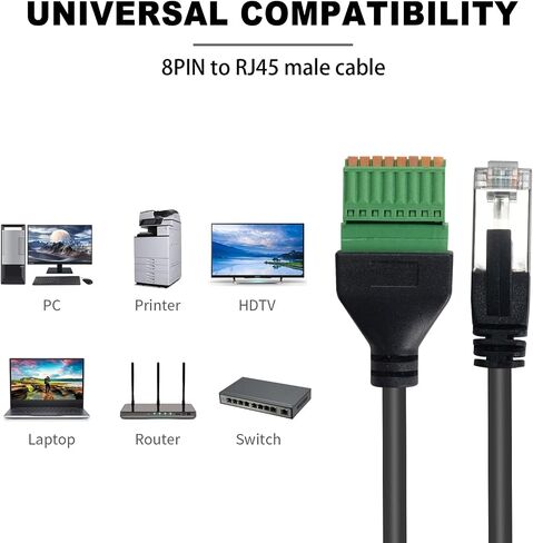 كابل محول Duttek RJ45 إلى 8Pin (بدون لحام)، موصل طرفي توصيل Ethernet RJ45 للشبكة، RJ45 8P8C ذكر إلى 8Pin موصل تثبيت مجعد بدون لحام لكاميرات المراقبة، Cat5، Cat6 1FT/30 سم in Saudi Arabia