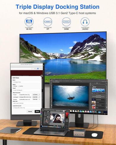 محطة إرساء TOTU USB C، محطة إرساء ثلاثية الأبعاد للكمبيوتر المحمول USB-C 4K مع دعم الشحن (2 4K DP، HDMI، 6 منافذ USB، 60 وات USB PD) لأجهزة الكمبيوتر المحمولة من النوع C in Kuwait