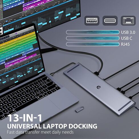 محطة إرساء أوديتون USB C 13 في 1، HDMI مزدوج 4K، VGA، 4 USB، PD، إيثرنت، SD/TF، ​​صوت 3.5 مم، محور إرساء الكمبيوتر المحمول للهواتف الذكية والمزيد من الأجهزة من النوع C in Saudi Arabia
