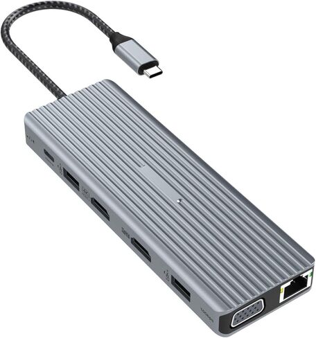 TOTU 14 في 1 USB C HUB، محطة إرساء USB C مع 2 * 4K HDMI، VGA، 100W PD، Gigabit Ethernet، USB A 3.1، USB C 3.1، 4 * USB A 2.0، SD&TF، مقبس 3.5 مم، متوافق مع النوع C الأجهزة in Kuwait