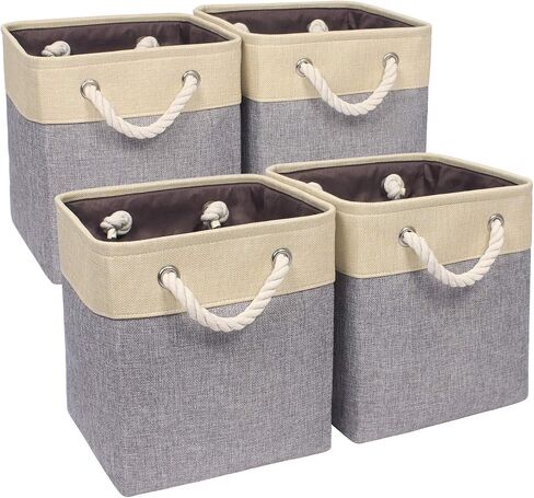 Univivi Fabric Storage Cube Bins with Handles 11 inch Collapsible Canvas Storage Basket for Organizing Shelves Closet Home (4 Pack,Gray, 10.5" x 10.5" x 11" ) in Saudi Arabia