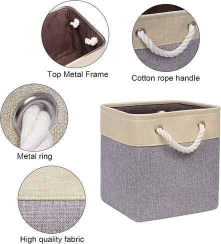 Univivi Fabric Storage Cube Bins with Handles 11 inch Collapsible Canvas Storage Basket for Organizing Shelves Closet Home (4 Pack,Gray, 10.5" x 10.5" x 11" ) in Saudi Arabia