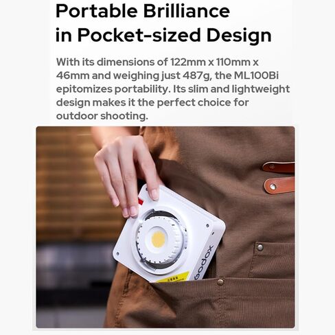 Godox ML100BI مصباح فيديو LED ثنائي اللون، CRI≥97 TLCI≥98، CCT 2800-6500K، 11 FX Effects APP التحكم Godox Mount إضاءة الإخراج المستمر Mutil Power Supply لصناعة الأفلام / البث المباشر / مدونة الفيديو in Saudi Arabia