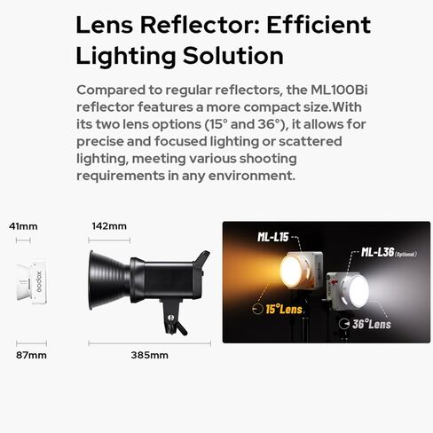 Godox ML100BI مصباح فيديو LED ثنائي اللون، CRI≥97 TLCI≥98، CCT 2800-6500K، 11 FX Effects APP التحكم Godox Mount إضاءة الإخراج المستمر Mutil Power Supply لصناعة الأفلام / البث المباشر / مدونة الفيديو in Saudi Arabia