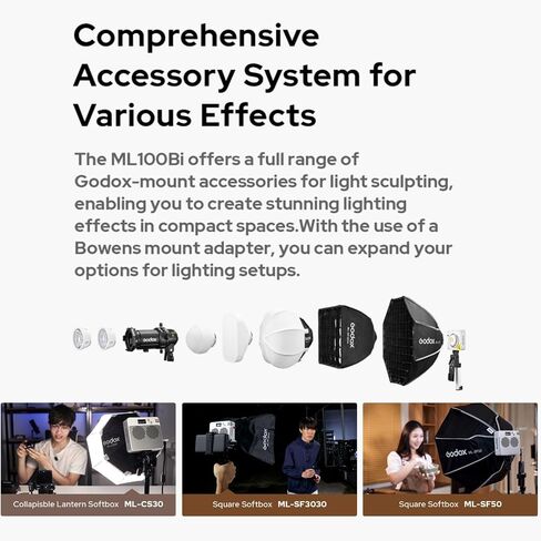Godox ML100BI مصباح فيديو LED ثنائي اللون، CRI≥97 TLCI≥98، CCT 2800-6500K، 11 FX Effects APP التحكم Godox Mount إضاءة الإخراج المستمر Mutil Power Supply لصناعة الأفلام / البث المباشر / مدونة الفيديو in Saudi Arabia