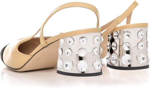 FOWT Women Rhinestone Rivet Chunky Mid Heel Pumps Almond Pointed Cap Toe Slingback Ankle Strap Sandals Slip On Hollowed D’Orsay Shoes for Party Prom Office US 4-16 in Saudi Arabia