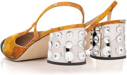 FOWT Women Rhinestone Rivet Chunky Mid Heel Pumps Almond Pointed Cap Toe Slingback Ankle Strap Sandals Slip On Hollowed D’Orsay Shoes for Party Prom Office US 4-16 in Saudi Arabia