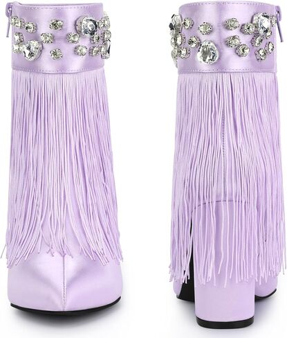 Perphy Pointed Toe Fringe Crystal Chunky Heel Ankle Boots for Women in Saudi Arabia