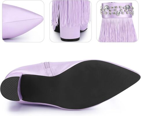 Perphy Pointed Toe Fringe Crystal Chunky Heel Ankle Boots for Women in Saudi Arabia
