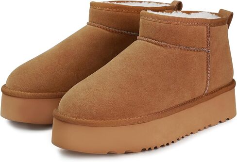 Platform Mini Boot for Women Genuine Suede Winter Snow Anti-Slip Short Ankle Boot Fur Fleece Lined Classic Ultra Boot for Outdoor in Saudi Arabia