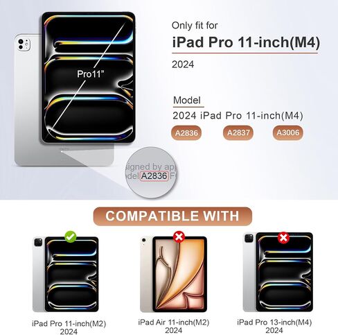 حافظة لجهاز iPad Pro 11 بوصة 2024 M4 A2836 A2837 مع حامل قلم رصاص وجيب وحزام يد، غطاء حامل مغناطيسي من جلد البولي يوريثان متوافق مع iPad Pro 11 M4 2024 (الجيل الخامس)، بني in Saudi Arabia