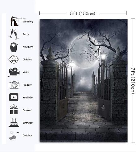 RUINI Halloween Theme Backdrop Halloween Full Moon Haunted House Backdrop Photo Props (5X7FT) in Saudi Arabia