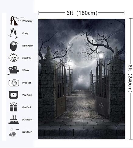 RUINI Halloween Theme Backdrop Halloween Full Moon Haunted House Backdrop Photo Props (5X7FT) in Saudi Arabia