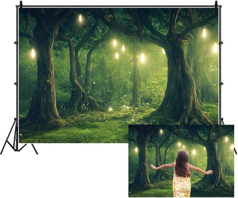 Renaiss 10x8ft Enchanted Forest Backdrop Green Fairytale Wonderland Magic Trees Jungle Woodland Polyester Photography Background for Wedding Baby Shower Birthday Party Decor Photo Studio Props in Saudi Arabia