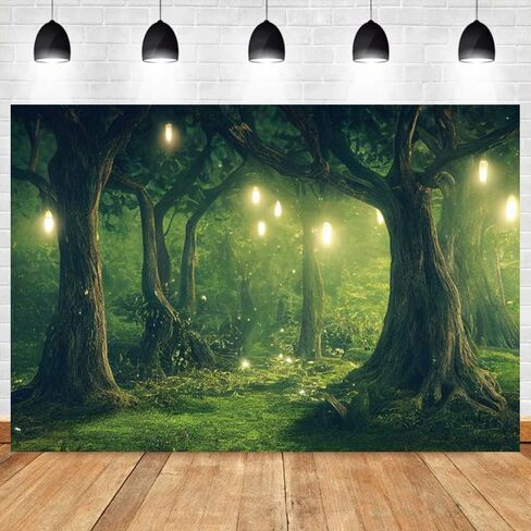 Renaiss 10x8ft Enchanted Forest Backdrop Green Fairytale Wonderland Magic Trees Jungle Woodland Polyester Photography Background for Wedding Baby Shower Birthday Party Decor Photo Studio Props in Saudi Arabia