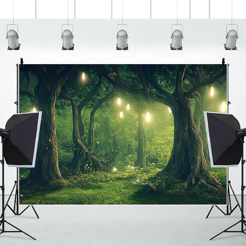 Renaiss 10x8ft Enchanted Forest Backdrop Green Fairytale Wonderland Magic Trees Jungle Woodland Polyester Photography Background for Wedding Baby Shower Birthday Party Decor Photo Studio Props in Saudi Arabia