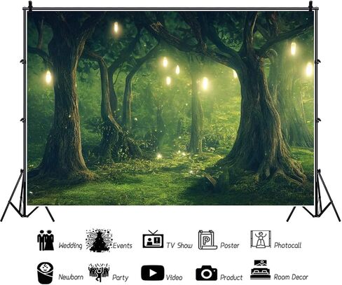 Renaiss 10x8ft Enchanted Forest Backdrop Green Fairytale Wonderland Magic Trees Jungle Woodland Polyester Photography Background for Wedding Baby Shower Birthday Party Decor Photo Studio Props in Saudi Arabia