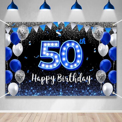 Happy 16th Birthday Backdrop Banner Blue Black Theme Background With Blue Neon Light Shiny Fashion Birthday Party Photo Photography Prop Booth Background for Boys Girls Celebration 70.8x47.2in-BECKTEN in Kuwait