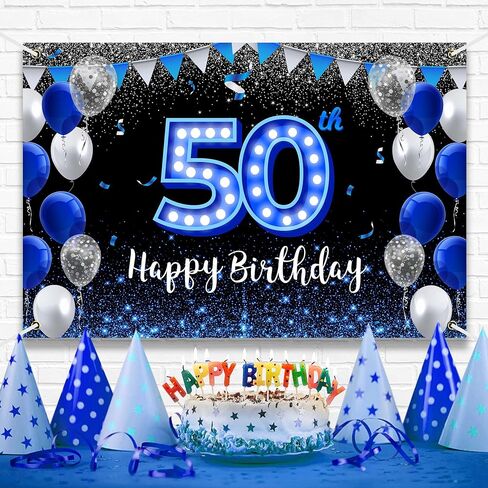 Happy 16th Birthday Backdrop Banner Blue Black Theme Background With Blue Neon Light Shiny Fashion Birthday Party Photo Photography Prop Booth Background for Boys Girls Celebration 70.8x47.2in-BECKTEN in Kuwait