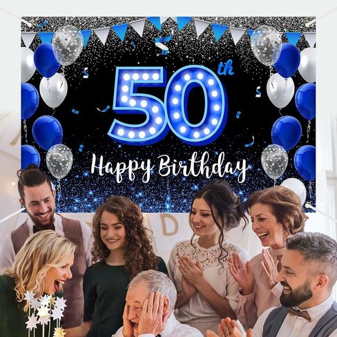 Happy 16th Birthday Backdrop Banner Blue Black Theme Background With Blue Neon Light Shiny Fashion Birthday Party Photo Photography Prop Booth Background for Boys Girls Celebration 70.8x47.2in-BECKTEN in Kuwait