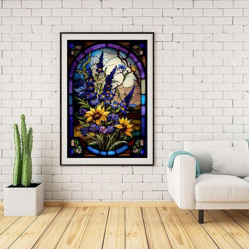 مجموعات الرسم الماسي للبالغين، 5D الزجاج الملون الزهور الماس الفن مجموعات للبالغين المبتدئين، DIY الحفر الكامل صباح المجد الزهور الماس اللوحة لديكور جدار المنزل 12x16 بوصة in Kuwait