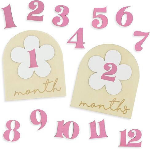 Flower Monthly Baby Milestone Cards, 1-12 Months Interchangeable Month Baby Milestone Signs, Months Baby Milestone Wooden Circles, Baby Announcement Sign, Newborn Photo Props (Wooden) in Saudi Arabia