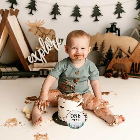 13PCS Mountain Wooden Monthly Photo Cards, Mountain Newborn Gift for Girls and Boys, Hello World Newborn Photo Booth Props for Mountain Baby Shower Pregnancy Announcement Party Decorations in Kuwait