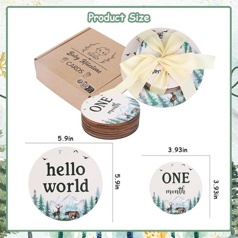 13PCS Mountain Wooden Monthly Photo Cards, Mountain Newborn Gift for Girls and Boys, Hello World Newborn Photo Booth Props for Mountain Baby Shower Pregnancy Announcement Party Decorations in Kuwait