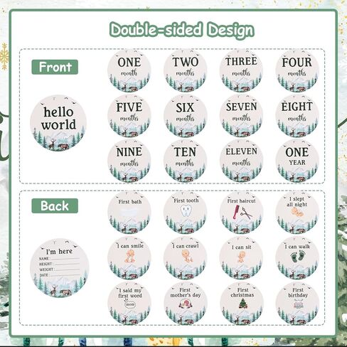 13PCS Mountain Wooden Monthly Photo Cards, Mountain Newborn Gift for Girls and Boys, Hello World Newborn Photo Booth Props for Mountain Baby Shower Pregnancy Announcement Party Decorations in Kuwait