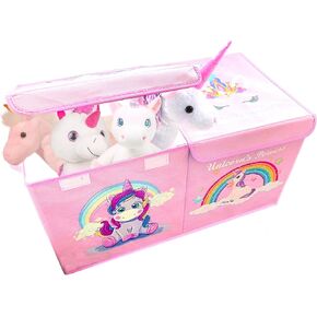NINOSTAR Girls Unicorn Toy Storage Chest Glowing Décor Functional Organizer Cube Drop Fabric Box with Handles Perfect for Games, Parties, Birthdays