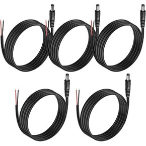 MEIRIYFA 5Pack DC 5.5mm x 2.5mm Female Plug to Bare Wire Open End Power Wire Supply 5521 Pigtail Repair Replacement Cable for CCTV Camera, DVR, LED Strip Light - 1M/3.3FT (Female)