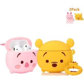TEMTOOE Silicone Case Compatible for Apple Airpods 1&2 Lightweight Cover[Cartoon Pattern][Designed for Kids Girl and Boys](Cute Winnie/Cute Piglet)