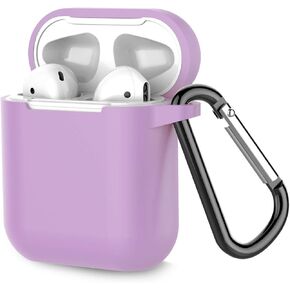 Coffea Protective Silicone Case with Keychain for Apple AirPods 1 & 2 (Front LED Not Visible) Pink Purple