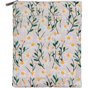 Daisy Embroidered Book Sleeve with Cotton Padding - Canvas Book Protector Cover for Paperbacks & Hardcovers, Ideal for Book Lovers, 10.6x8.7 inches, with Zipper (White)