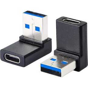 GELRHONR 90 Degree USB A Male to USB C Female Adapter, USB3.0 to Type C Connector Support unidirectional Sides 5Gbps & Data Transfer-2Pack Data Transfer, for Laptops,Phone,PC(Balck Up&Down Angle)