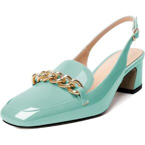 Joseywade Women Slingback Low Block Chunky Heel Pumps Chain Heels Closed Square Toe Dress Shoes 2 Inch Heeled Sandals with Adjustable Strap