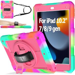 AVAWO Case for iPad 9th 8th 7th Generation (10.2 inch, 2021/2020/2019) with [Swivel Stand][Shoulder/Hand Strap], Protective Cover for iPad 10.2" 9/8/7th with Lanyard, Navy Blue