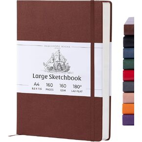 BEECHMORE BOOKS Sketch Book, A4 8.5 x 11.5 inch Blank Sketchbook for Drawing, Paint and Draw, 156 Pages Thick Paper 160gsm, Hardcover Leather Art Notebook, Boxed for Gifts