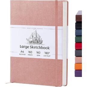 كتاب رسم Beechmore Books، A4 8.5 × 11.5 بوصة كراسة رسم فارغة للرسم والطلاء والرسم، 156 صفحة ورق سميك 160 جرامًا للمتر المربع، دفتر ملاحظات فني جلدي بغلاف مقوى، محاصر للهدايا