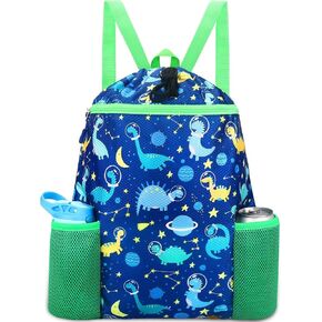 RHCPFOVR Galaxy Swim Bag for Girls - Drawstring Backpack for Kids Swim Bag for Beach Swimming Pool Lightweight Draw String Bags Waterproof Sports Gym Bag With Two Water Bottle Holder