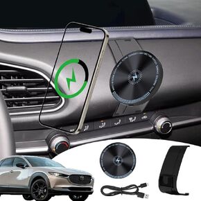 for Mazda CX30 Phone Mount 15W Fast Wireless Charger for Mazda CX30 Phone Holder 2024 Mazda CX30 Accessories Custom Fit CX-30 2019-present Compatible for All Cell Phones