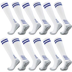 Kids Soccer Grip Socks with Cushion, Youth Double Stripe Over Knee High Long Football Non Slip Sports Socks