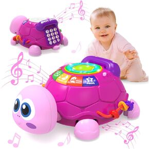 Baby Musical Turtle Toy for 6-12 Months, Baby Tummy Time Sensory Toy with Music and Light Up Learning Toy for Early Development, Newborn Crawling Toy, Baby Girl Gift for 3-6-9-12-18 Months