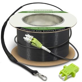 165ft/50m OD-5mm Industrial TPU 40Gb 100Gb OM5 Fiber LC to LC Outdoor Armored Fiber Patch Cable, Duplex Multimode Wideband Fiber Optic Cable, 50/125, LC-LC with Pulling Eye Kit Installed on one end