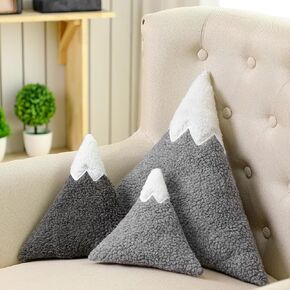 Shellwei 3 Pcs Mountain Shaped Decorative Pillow Sherpa Cute Nursery Playroom Pillow Grey and White Nursery Accessories Kawaii Decorative Pillow Gift Toy for Girls Boy Kids